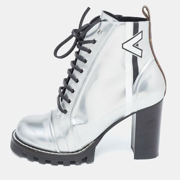 Louis Vuitton Silver Leather Spaceship Ankle Boots Size 40 - Picture 1 of 4